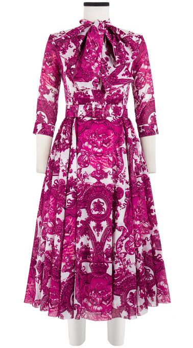 Aster Dress Boat Neck 3/4 Sleeve Midi Length Cotton Musola (Delft Dutcese)