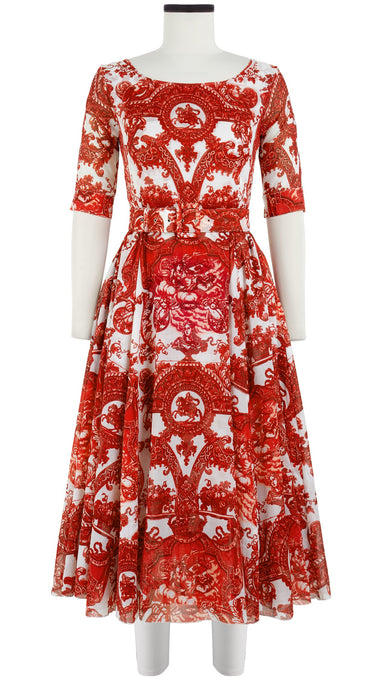 Avenue Dress Boat Neck 1/2 Sleeve Midi Length Cotton Musola (Delft Dutcese)