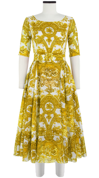 Avenue Dress Boat Neck 1/2 Sleeve Midi Length Cotton Musola (Delft Dutcese)