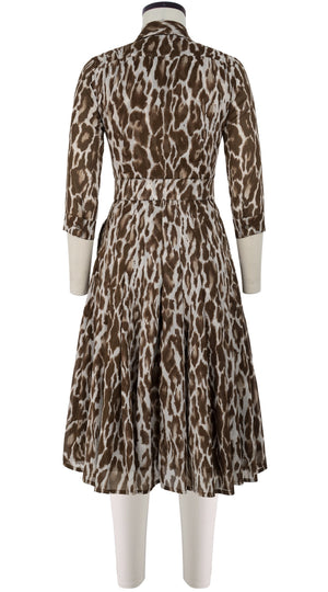 Audrey Dress #4 Shirt Collar 3/4 Sleeve Long +3 Length Cotton Musola (Dior Leopard)