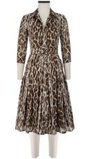 Audrey Dress #4 Shirt Collar 3/4 Sleeve Long +3 Length Cotton Musola (Dior Leopard)