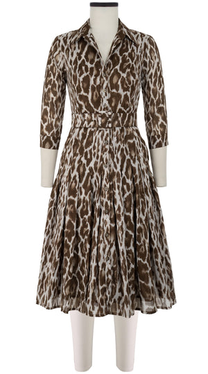 Audrey Dress #4 Shirt Collar 3/4 Sleeve Long +3 Length Cotton Musola (Dior Leopard)