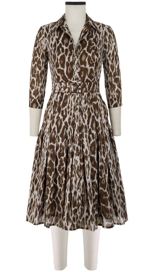 Audrey Dress #4 Shirt Collar 3/4 Sleeve Long +3 Length Cotton Musola (Dior Leopard)