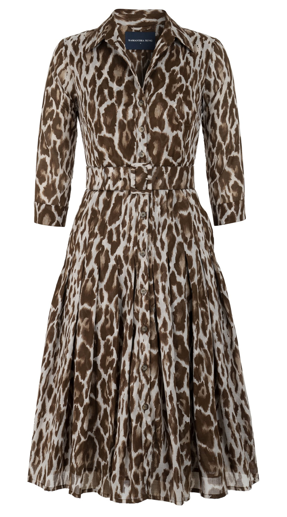 Audrey Dress #4 Shirt Collar 3/4 Sleeve Long +3 Length Cotton Musola (Dior Leopard)