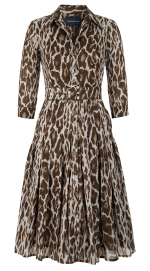 Audrey Dress #4 Shirt Collar 3/4 Sleeve Long +3 Length Cotton Musola (Dior Leopard)