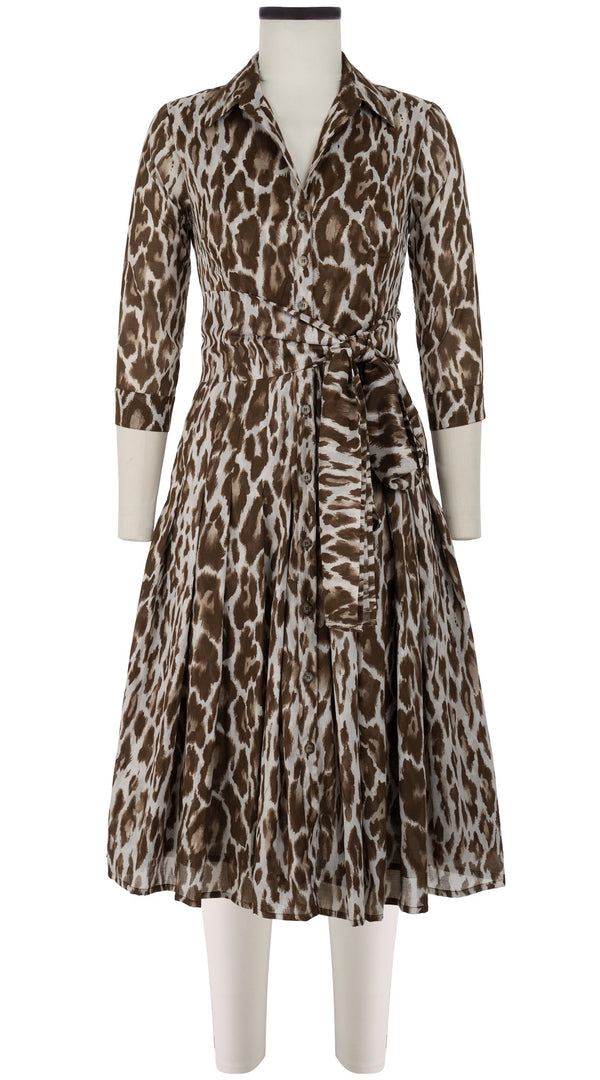 Audrey Dress #4 Shirt Collar 3/4 Sleeve Long +3 Length Cotton Musola (Dior Leopard)