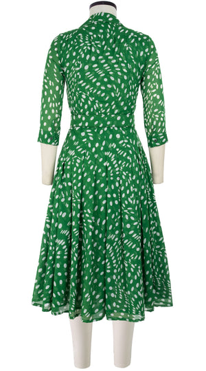 Audrey Dress #4 Shirt Collar 3/4 Sleeve Midi Length Cotton Musola (Drapery Dots)