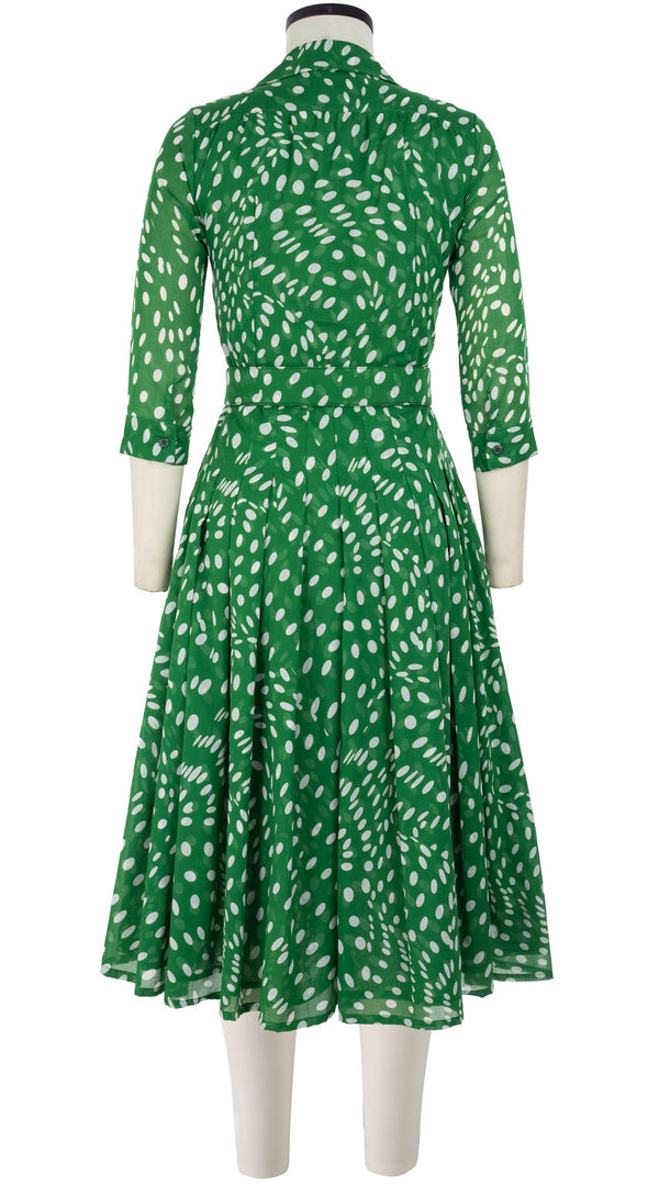 Audrey Dress #4 Shirt Collar 3/4 Sleeve Midi Length Cotton Musola (Drapery Dots)