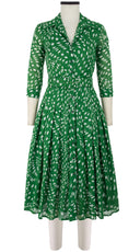 Audrey Dress #4 Shirt Collar 3/4 Sleeve Midi Length Cotton Musola (Drapery Dots)