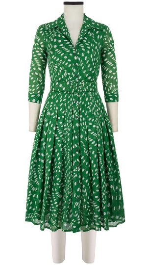 Audrey Dress #4 Shirt Collar 3/4 Sleeve Midi Length Cotton Musola (Drapery Dots)