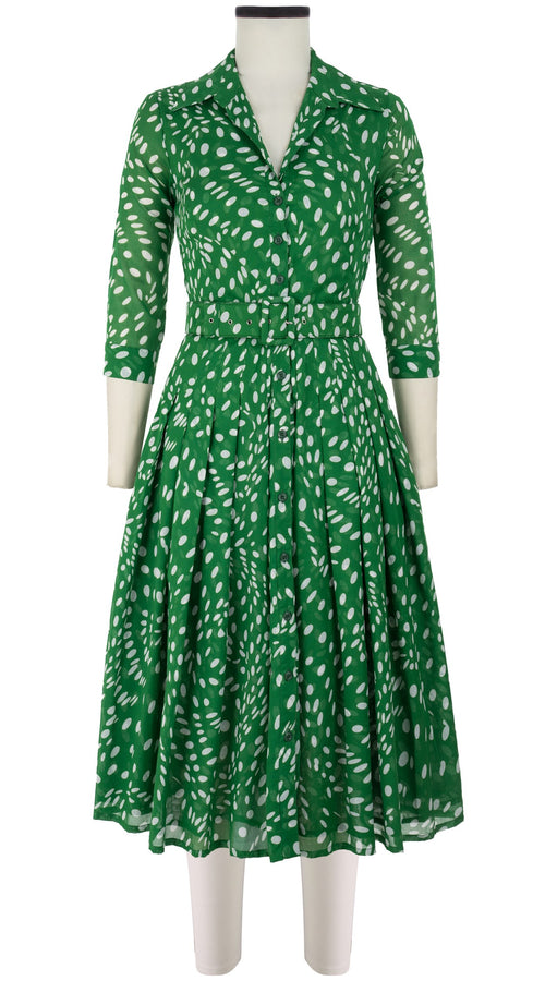 Audrey Dress #4 Shirt Collar 3/4 Sleeve Midi Length Cotton Musola (Drapery Dots)
