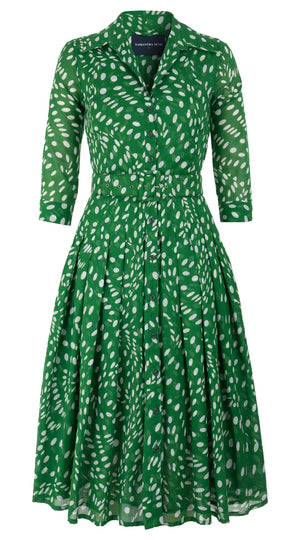 Audrey Dress #4 Shirt Collar 3/4 Sleeve Midi Length Cotton Musola (Drapery Dots)