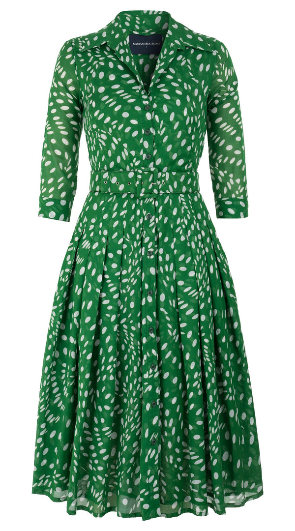 Audrey Dress #4 Shirt Collar 3/4 Sleeve Midi Length Cotton Musola (Drapery Dots)
