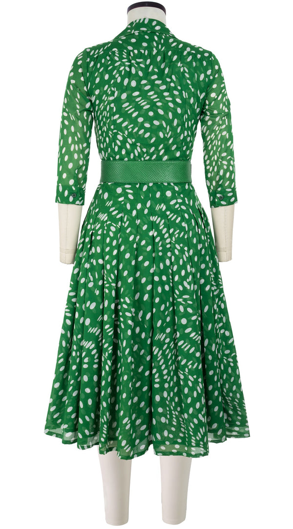 Audrey Dress #4 Shirt Collar 3/4 Sleeve Midi Length Cotton Musola (Drapery Dots)
