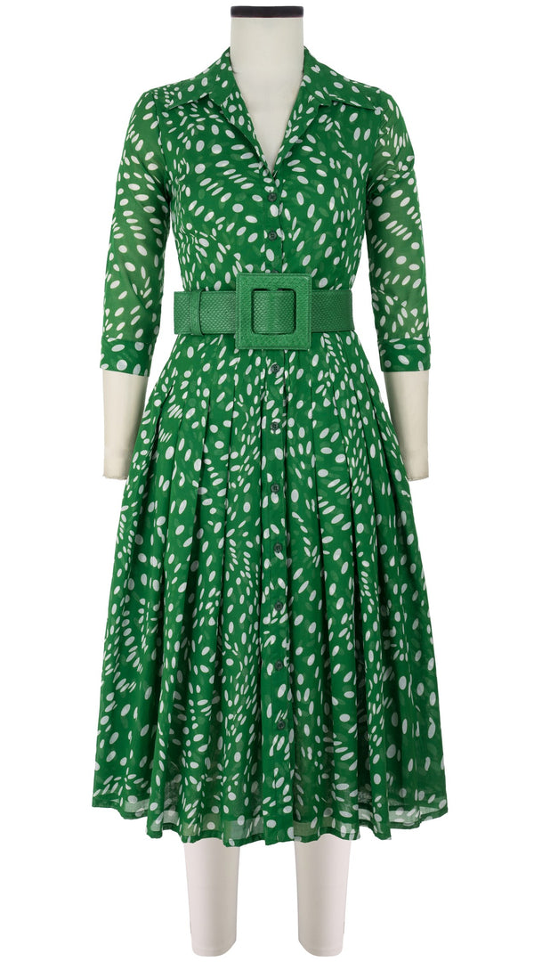 Audrey Dress #4 Shirt Collar 3/4 Sleeve Midi Length Cotton Musola (Drapery Dots)