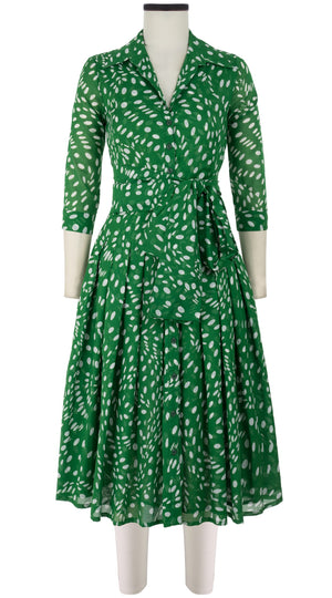 Audrey Dress #4 Shirt Collar 3/4 Sleeve Midi Length Cotton Musola (Drapery Dots)