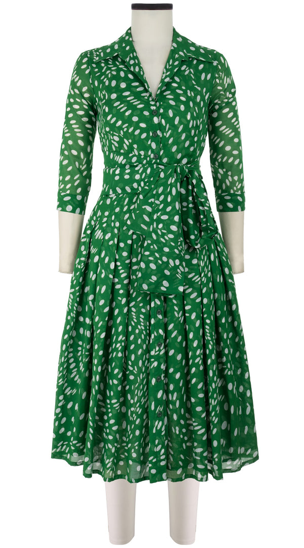 Audrey Dress #4 Shirt Collar 3/4 Sleeve Midi Length Cotton Musola (Drapery Dots)