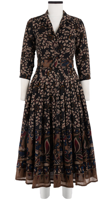 Audrey Dress #4 Shirt Collar 3/4 Sleeve Maxi Length Wool Musola (Dupattas Bird)