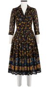 Audrey Dress #4 Shirt Collar 3/4 Sleeve Long Length Cotton Musola (Dupattas Elephant)