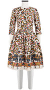 Rachel Dress Jewel Neck 3/4 Sleeve Silk Ottoman (Dupattas Elephant)