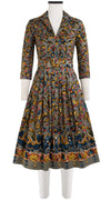 Audrey Dress #6 Shirt Collar 3/4 Sleeve Long Length Cotton Stretch (Dupattas Elephant)