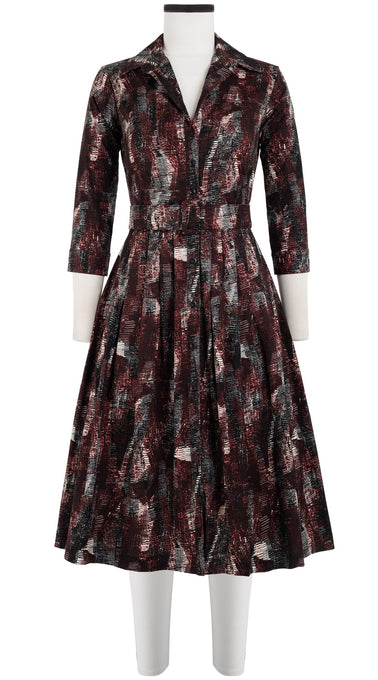 Audrey Dress #6 Shirt Collar 3/4 Sleeve Long Length Cotton Stretch (Eching Multi)