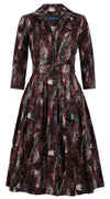 Audrey Dress #6 Shirt Collar 3/4 Sleeve Long Length Cotton Stretch (Eching Multi)