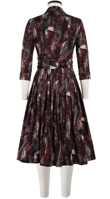 Audrey Dress #6 Shirt Collar 3/4 Sleeve Long Length Cotton Stretch (Eching Multi)