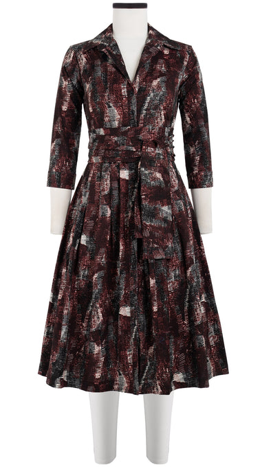 Audrey Dress #6 Shirt Collar 3/4 Sleeve Long Length Cotton Stretch (Eching Multi)