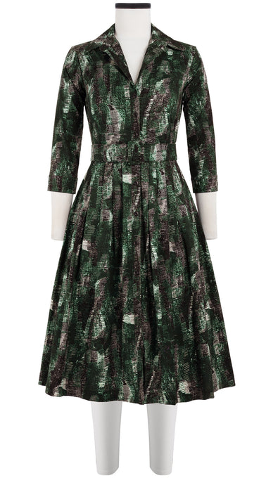 Audrey Dress #6 Shirt Collar 3/4 Sleeve Long Length Cotton Stretch (Eching Multi)