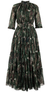Eden Dress Crew Neck 3/4 Sleeve with Hamilton Belt Maxi Length Cotton Musola (Eching Multi)