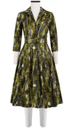 Audrey Dress #6 Shirt Collar 3/4 Sleeve Long Length Cotton Stretch (Eching Multi)