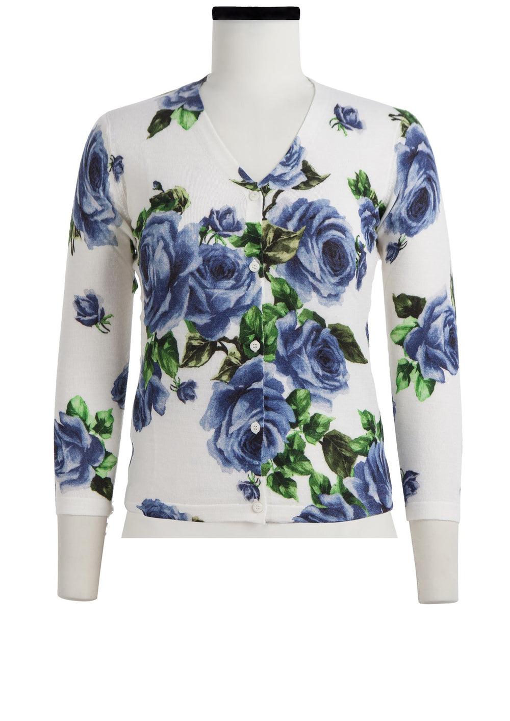 Charlotte Cardigan V Neck 3/4 Sleeve Silk Cashmere_Eden Rose White_Soft Blue