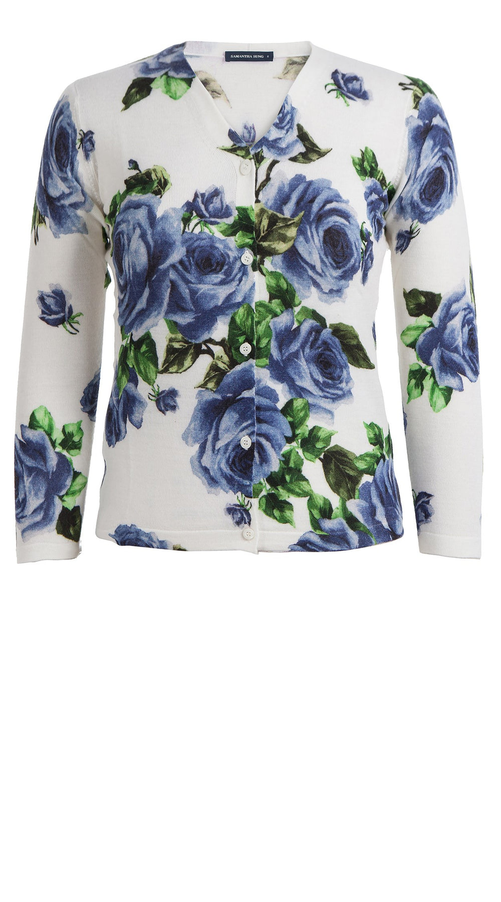 Charlotte Cardigan V Neck 3/4 Sleeve Silk Cashmere_Eden Rose White_Soft Blue