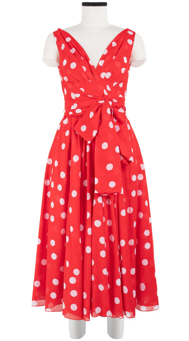 Vivien Dress #1 V Neck Sleeveless Midi Length Cotton Musola (Fellini Dots Small Bright)