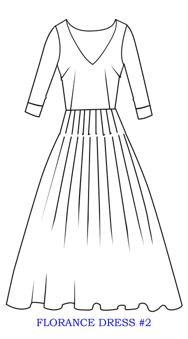 Florance Dress Open V Neck 3/4 Sleeve Cotton Stretch (Solid)