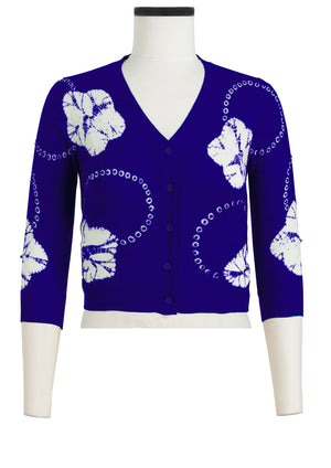 Charlotte Cardigan V Neck 3/4 Sleeve_70% Silk 30% Cashmere (Flower Ring Shibori)