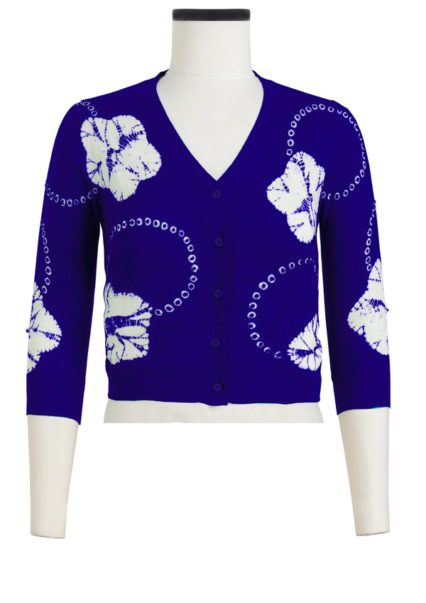 Charlotte Cardigan V Neck 3/4 Sleeve_70% Silk 30% Cashmere (Flower Ring Shibori)