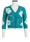 Charlotte Cardigan V Neck 3/4 Sleeve_70% Silk 30% Cashmere (Flower Ring Shibori)