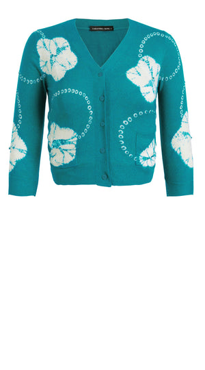 Charlotte Cardigan V Neck 3/4 Sleeve_70% Silk 30% Cashmere (Flower Ring Shibori)