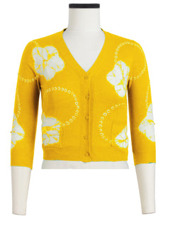 Charlotte Cardigan V Neck 3/4 Sleeve_70% Silk 30% Cashmere (Flower Ring Shibori)