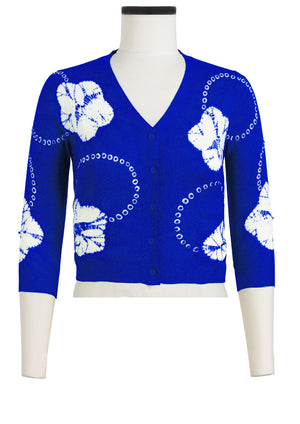 Charlotte Cardigan V Neck 3/4 Sleeve_70% Silk 30% Cashmere (Flower Ring Shibori)
