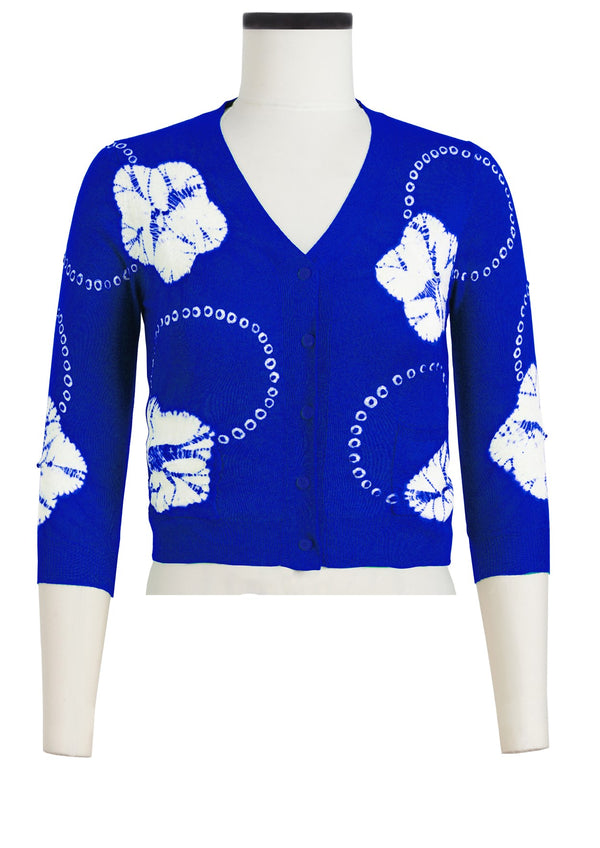 Charlotte Cardigan V Neck 3/4 Sleeve_70% Silk 30% Cashmere (Flower Ring Shibori)