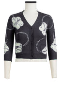 Charlotte Cardigan V Neck 3/4 Sleeve_70% Silk 30% Cashmere (Flower Ring Shibori)