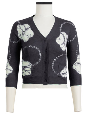 Charlotte Cardigan V Neck 3/4 Sleeve_70% Silk 30% Cashmere (Flower Ring Shibori)