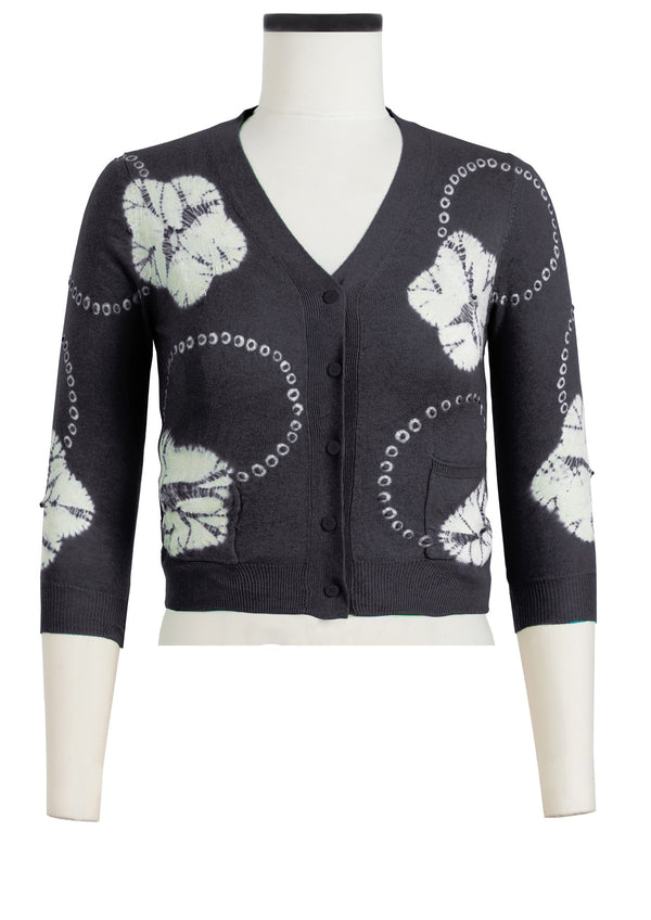 Charlotte Cardigan V Neck 3/4 Sleeve_70% Silk 30% Cashmere (Flower Ring Shibori)