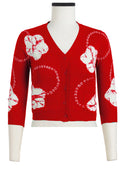 Charlotte Cardigan V Neck 3/4 Sleeve_70% Silk 30% Cashmere (Flower Ring Shibori)