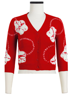 Charlotte Cardigan V Neck 3/4 Sleeve_70% Silk 30% Cashmere (Flower Ring Shibori)