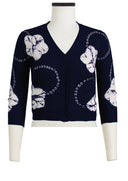 Charlotte Cardigan V Neck 3/4 Sleeve_70% Silk 30% Cashmere (Flower Ring Shibori)