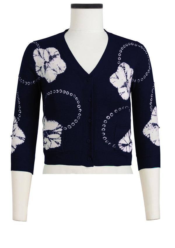 Charlotte Cardigan V Neck 3/4 Sleeve_70% Silk 30% Cashmere (Flower Ring Shibori)